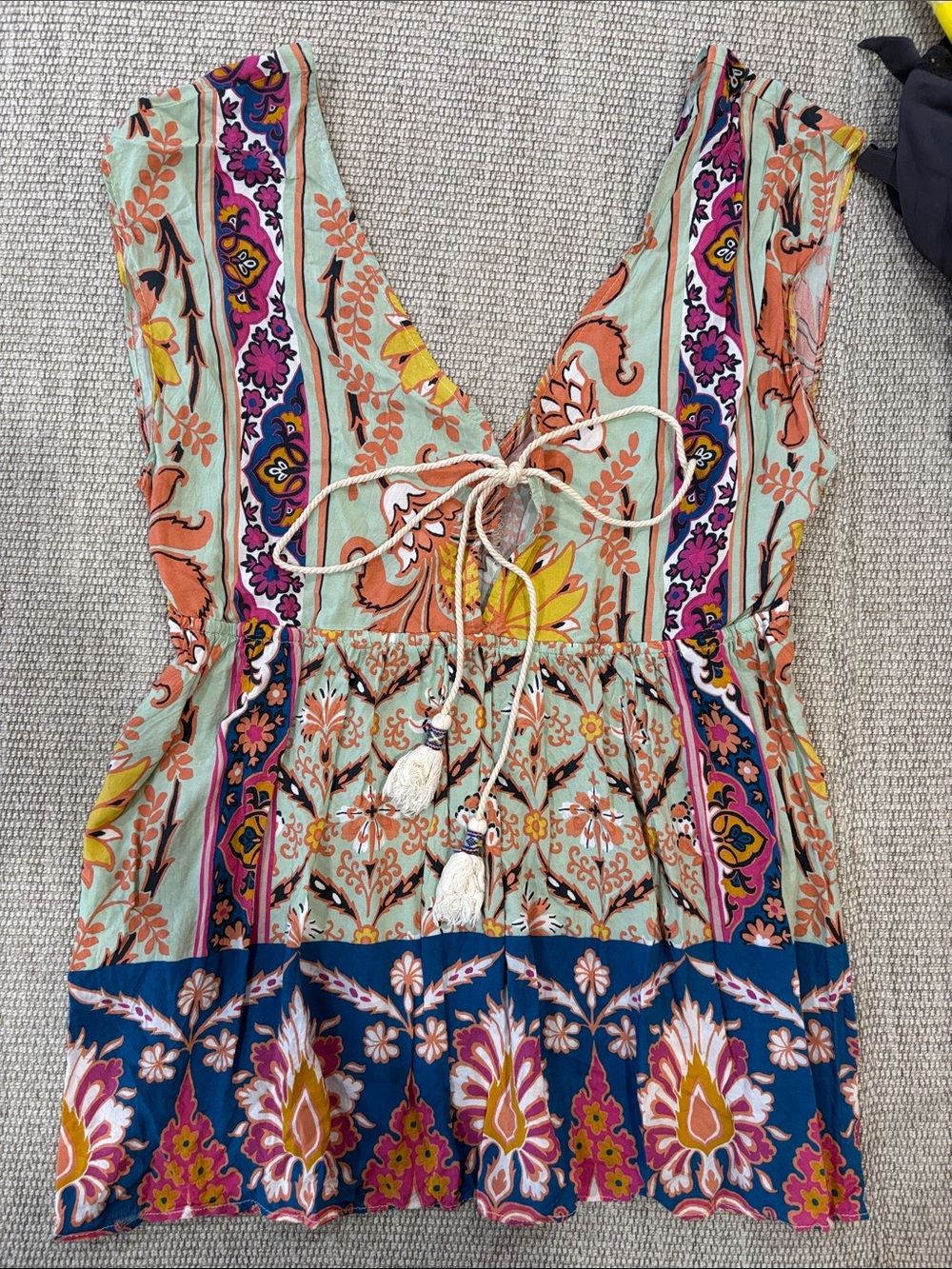 Zara Boho Floral Tie-Front V-Neck Women’s Top - Mint Multi